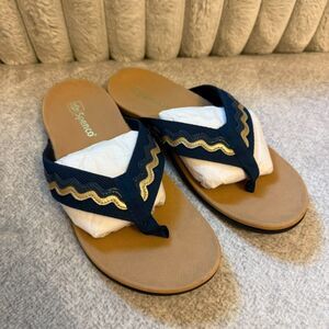 Spenco Women's La Paz Flip-Flop - Navy and Gold - Orthopedic Comfort 8.5